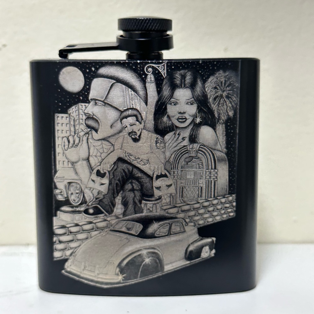Engraved Chicano Art Flask